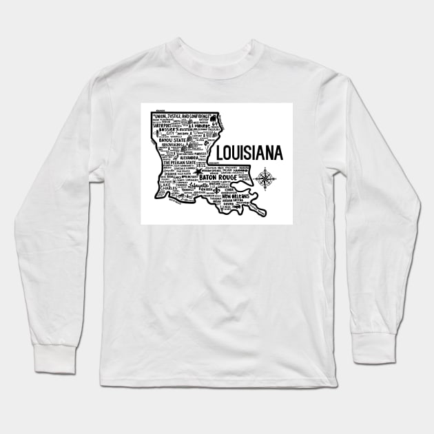 Louisiana Map Long Sleeve T-Shirt by fiberandgloss